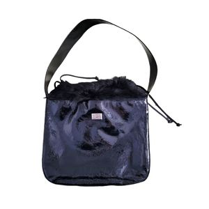 UGG vintage black large shoulder bag patent leather with faux fur trim nwot